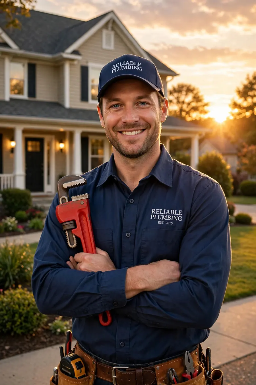 Plumber outside an Ashburn, Virginia home in a planned community
